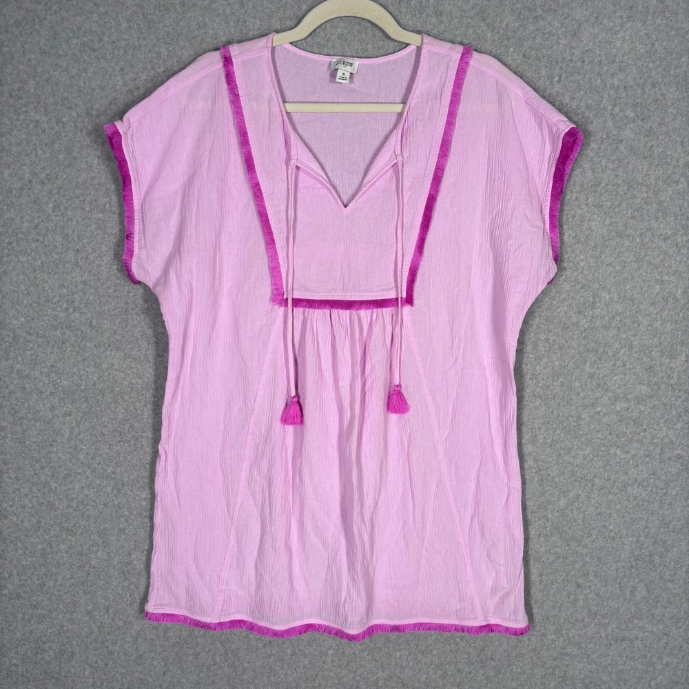 J Crew Fringe Beach Tunic Cover Up Small Pink Cotton Gauze Tassel Resort